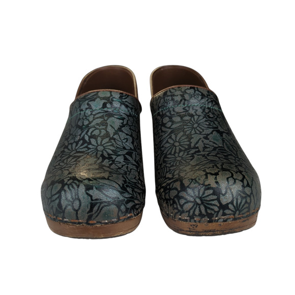 Sanita Agda Leather Clogs Comfort Danish Green Floral EU 39 Women's Size 8.5-9 - Picture 3 of 7